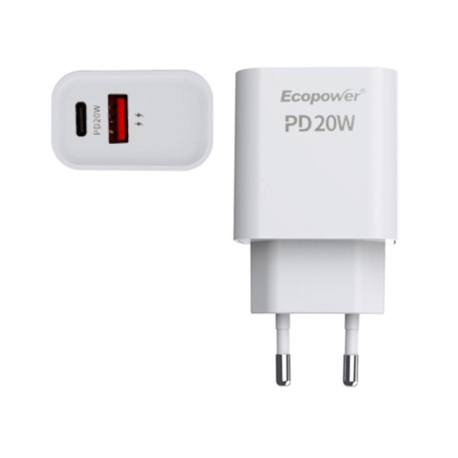 CAREGADOR ECOPOWER EP-7038 / 1-USB-C / 3.0A / 20W