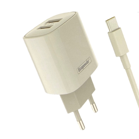 CARREGADOR ECOPOWER EP-7027 2-USB / 2.4 A / TYPE C