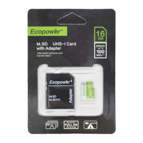 MEMORIA CLASS 10 MICRO SD ECOPOWER 16G/100MB/S