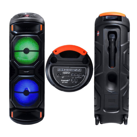 SPEAKER ECOPOWER EP-1952 2X8"/BLUETOOTH/MIC/SD/RECARREGAVEL