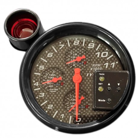 RELOJ DE RPM CON SHIFT LIGHT/5 EN 1/EFECTO CARBONO