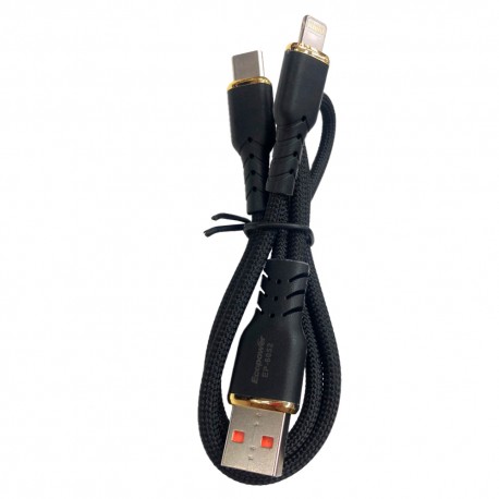 CABLE USB CELULAR ECOPOWER EP-6052 TIPO-A A TIPO-C Y LIGHTNING