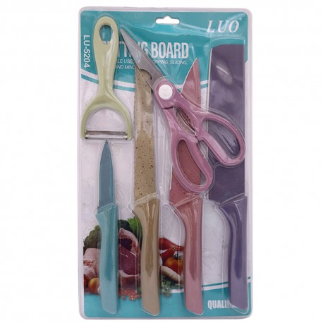 KIT DE CUCHILLOS LUO LU-5204, 4 CUCHILLOS TIJERA DESCASCADOR