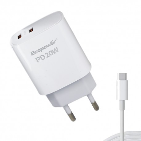 CARGADOR ECOPOWER EP-7026 / 2-USB-C / 20W