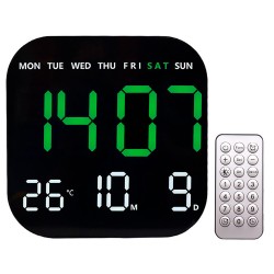 RELOJ DE PARED JH-6650 / ELECTRICO / TEMP / VERDE