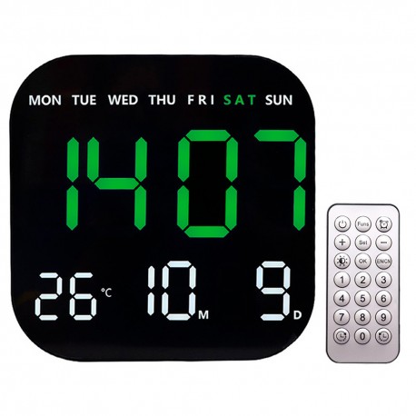 RELOJ DE PARED JH-6650 / ELECTRICO / TEMP / VERDE