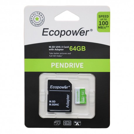 MEMORIA CLASE 10 MICRO SD ECOPOWER 64GB 100MB/S
