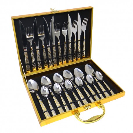 KIT DE CUBIERTOS FD-666 - MALETA DORADA - 24 PCS