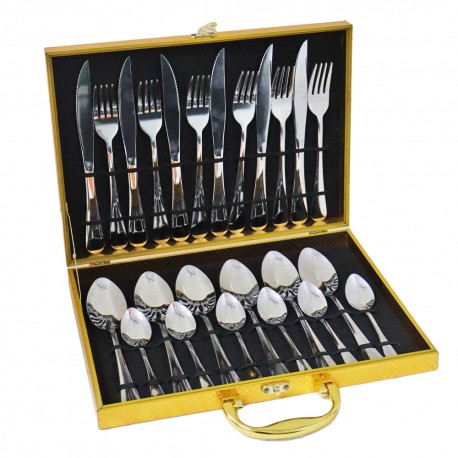 KIT DE CUBIERTOS FD-664 - MALETA DORADA - 24 PCS