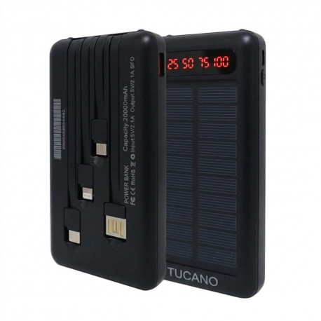 BATERIA AUXILIAR TUCANO TC-03 - 20000MAH - SOLAR - NEGRO