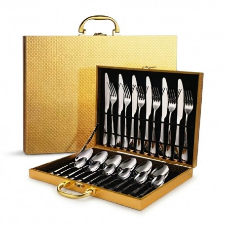 KIT DE TALHERES 1101 - MALETA DOURADA - 24 PCS