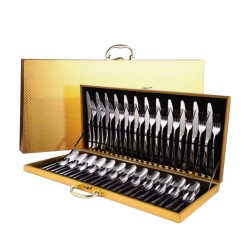 KIT DE CUBIERTOS 1103 - MALETA DORADA - 48 PCS