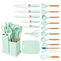 KIT UTENSILIOS DE COZINHA SILICONE COM SUPORTE - 18 PCS