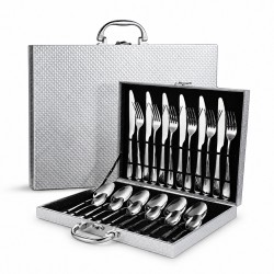 KIT DE CUBIERTOS 8010 - MALETA PLATEADO- 24 PCS