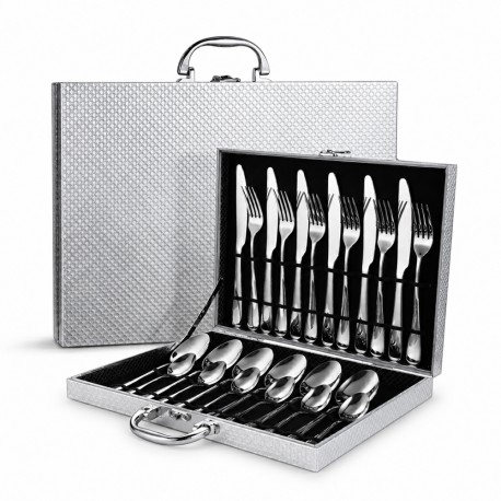 KIT DE CUBIERTOS 8010 - MALETA PLATEADO- 24 PCS