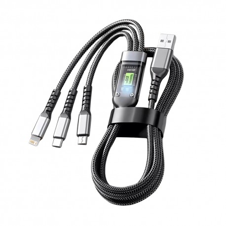 CABO USB PARA CELULAR 3 EM 1 - 100W - LIGHTNING/T-C/V8